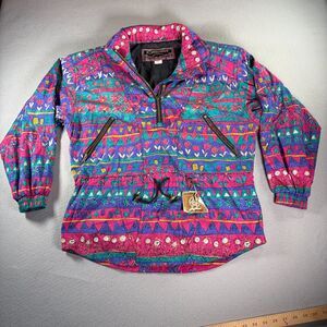 VINTAGE Ossi Skiwear Jacket Womens Medium Multicolor Anorak Geometric 90s